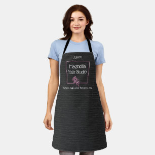 Modern Elegant Black Magnolia Logo Hair Studio Apron