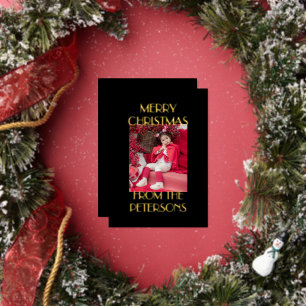 Modern Elegant Black Merry Christmas Photo Gold