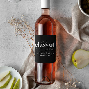Modern Elegant Black Minimalist Graduate Party Wine Label