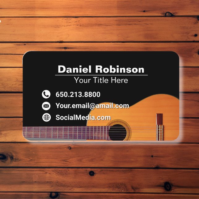 Modern Elegant Black Music Guitar Business Card (Creator Uploaded)