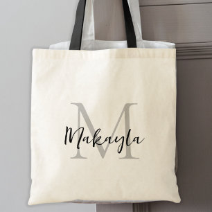 Modern Elegant Black Personalised Monogram Tote Bag