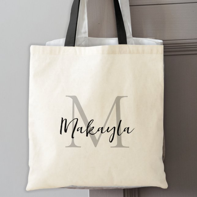 Modern Elegant Black Personalised Monogram Tote Bag (Creator Uploaded)