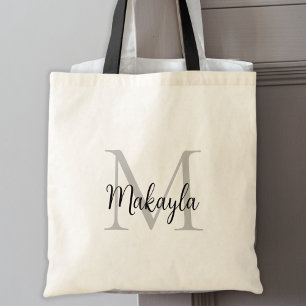 Modern Elegant Black Personalized Monogram Tote Bag
