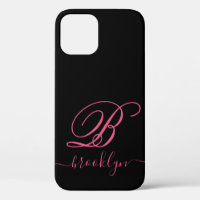 Modern Elegant Black Pink Handwritten Monogrammed