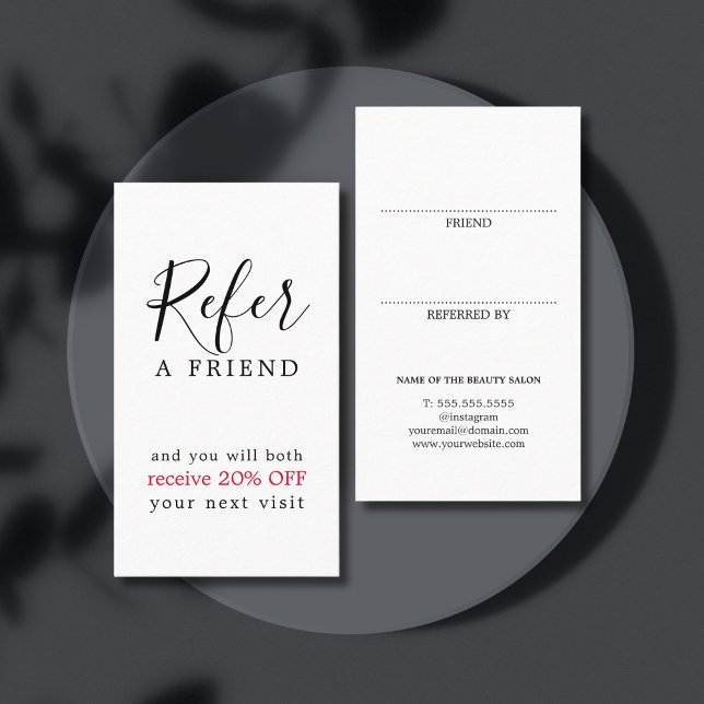 Modern Elegant Black Red Bold Beauty Salon Referral Card (Creator Uploaded)