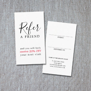 Modern Elegant Black Red Bold Beauty Salon Referral Card