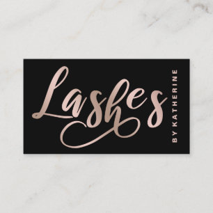 Modern elegant black & rose gold lashes extension business card
