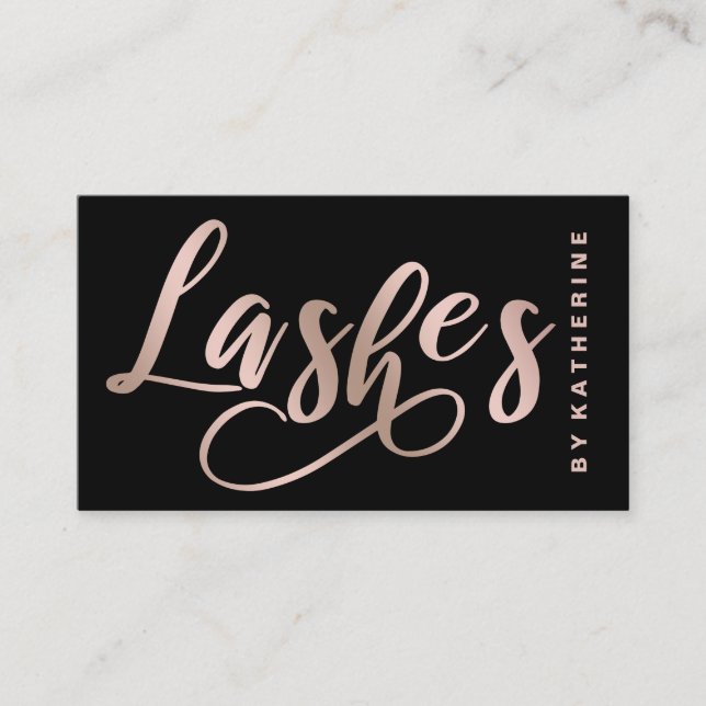 Modern elegant black & rose gold lashes extension business card (Front)