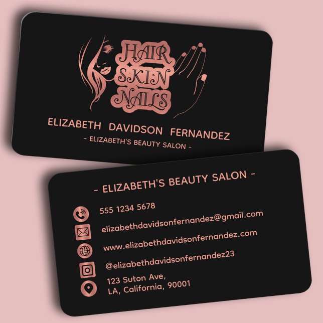 Modern Elegant Black Rose Gold Luxury Logo Social Business Card (Creator Uploaded)