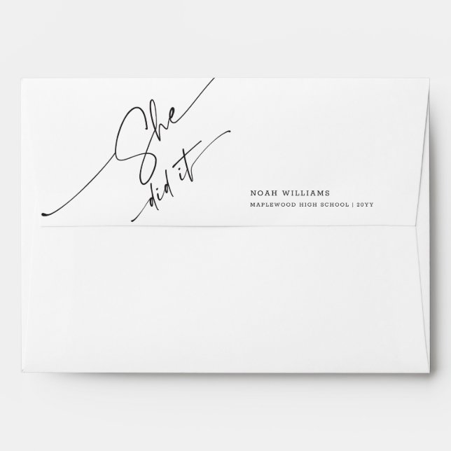 Modern Elegant Black Script Calligraphy Graduation Envelope (Back (Top Flap))