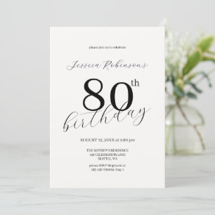 Modern Elegant Black Script Eightieth Birthday Invitation