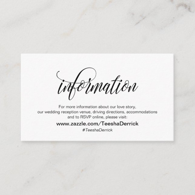 Modern Elegant, Black Script, Our Wedding Details Enclosure Card (Front)