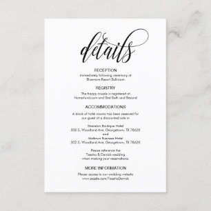 Modern Elegant, Black Script, Our Wedding Details Enclosure Card