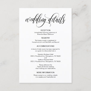 Modern Elegant, Black Script, Our Wedding Details Enclosure Card