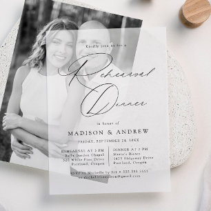 Modern Elegant Black Script Rehearsal Dinner Vellum Invitations