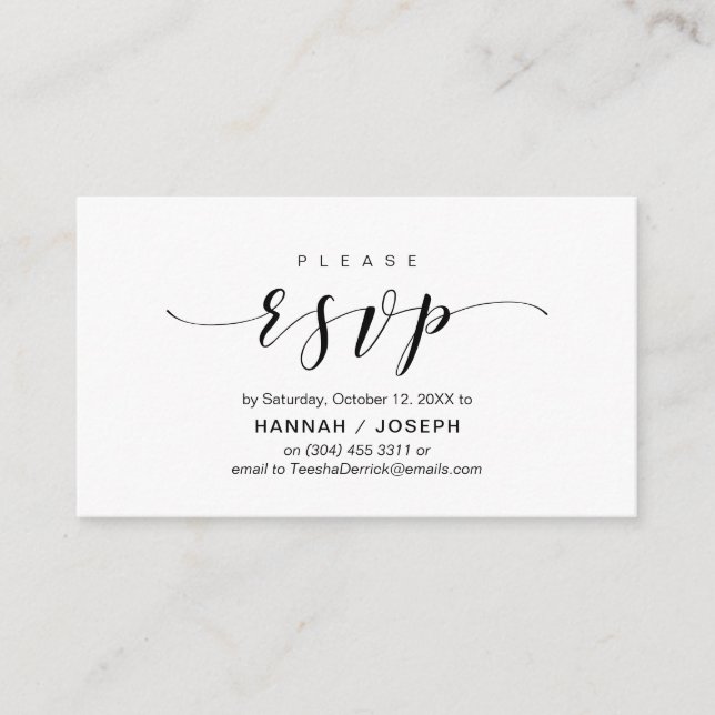 Modern Elegant, Black Script, RSVP respond Enclosure Card (Front)