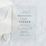Modern Elegant Black Script Wedding Acrylic Invitations<br><div class="desc">Discover the perfect balance of simplicity and sophistication with our Modern Elegance wedding invitations. Featuring your wedding details in black lettering with elegant calligraphy script accents, these invitations offer your choice of a frosted or transparent acrylic background. Ideal for couples seeking a sleek, minimalist design, these modern wedding invitations exude...</div>
