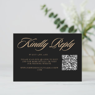 Modern Elegant Black Script Wedding QR Code RSVP Card