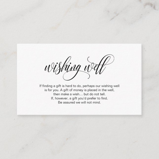 Modern Elegant, Black Script, Wedding Wishing Well Enclosure Card (Front)