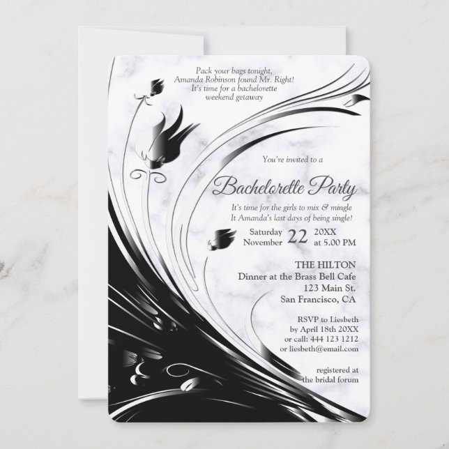 Modern Elegant Black Silhouette on White Marble Invitation (Front)