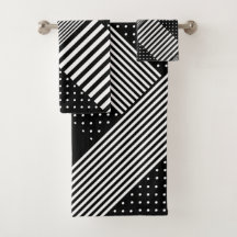 Modern Elegant Black Stripe White Polka Dots