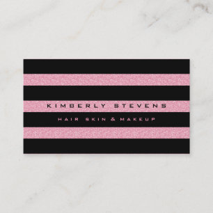 Modern Elegant Black Stripes & Pink Glitter 2 Business Card