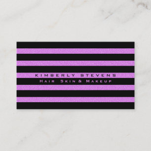 Modern Elegant Black Stripes & Pink Glitter Business Card