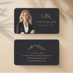 Modern Elegant Black Subtle Texture Realtor Photo Business Card
