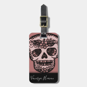 Modern Elegant Black Travel Sugar Skull Tattoo Luggage Tag