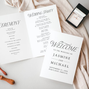 Modern Elegant Black Typography Wedding Programme
