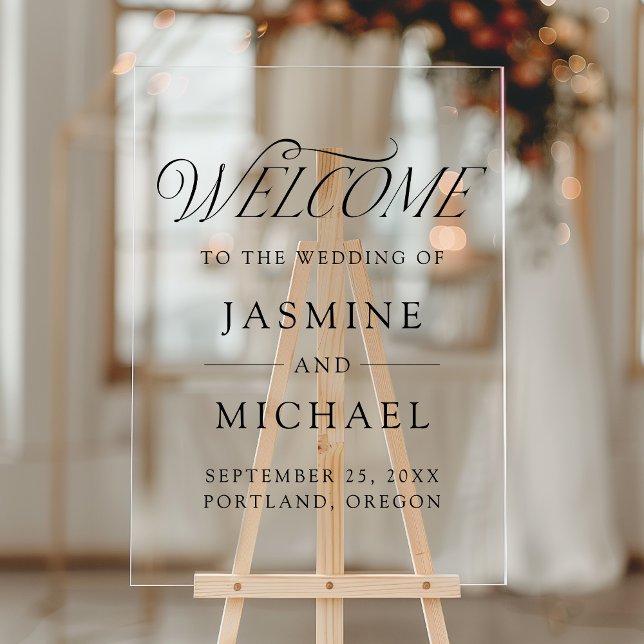 Modern Elegant Black Typography Wedding Welcome Acrylic Sign (Creator Uploaded)