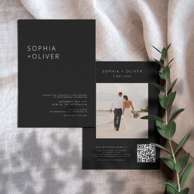 Modern Elegant Black Wedding All-in-One Invitation (Creator Uploaded)