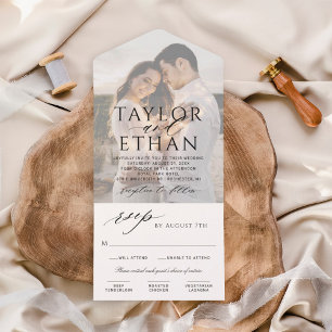 Modern Elegant Black Wedding Photo All In One Invitation