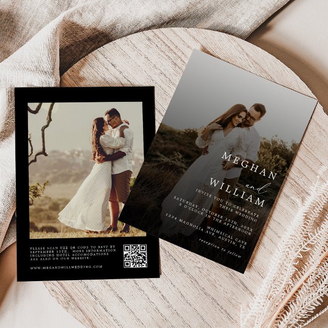 Modern Elegant Black Wedding Photo QR Code Invitation (Creator Uploaded)