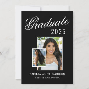 Modern Elegant Black & White 2025 Graduate Photo Invitation