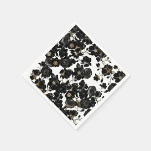 Modern Elegant Black White and Gold Floral Pattern Napkin