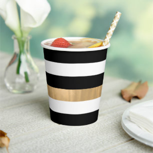 Modern Elegant Black, White and Gold Striped Paper Cups