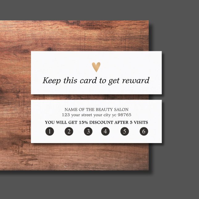 Modern Elegant Black White Faux Gold Heart Loyalty Card (Creator Uploaded)