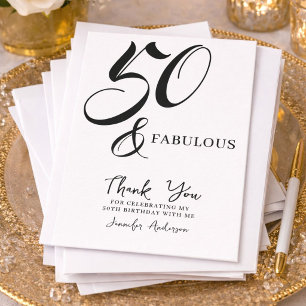 Modern Elegant Black White Fifty Fabulous Birthday Invitation Postcard