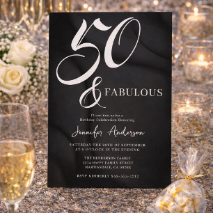 Modern Elegant Black White Fifty Fabulous Birthday Invitation Postcard