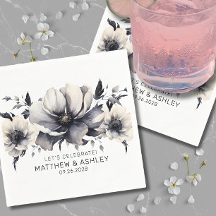 Modern Elegant Black White Floral Wedding Napkin