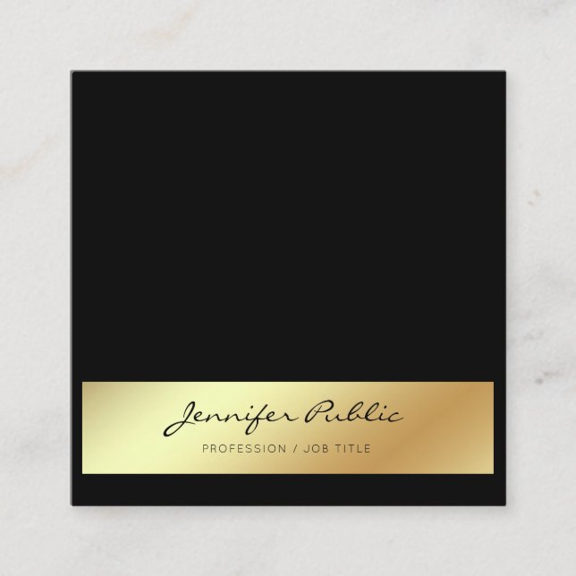 Modern Elegant Black White Gold Sophisticated Square Business Card (Front)