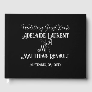Modern Elegant Black & White Gold Striped Wedding Guest Book