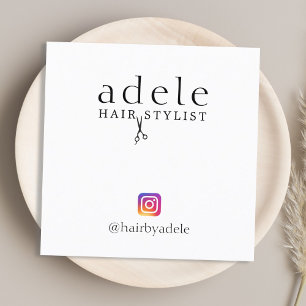 Modern Elegant Black White Hair Stylist Square Business Card
