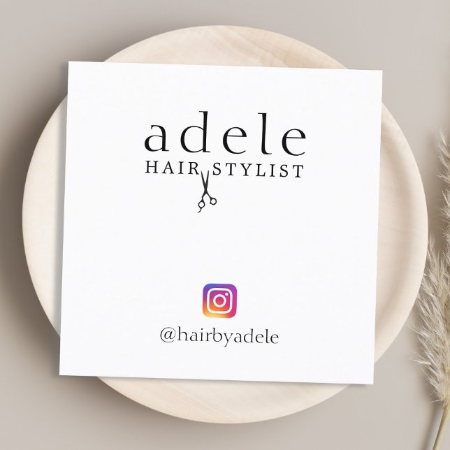 Modern Elegant Black White Hair Stylist Square Business Card (Creator Uploaded)