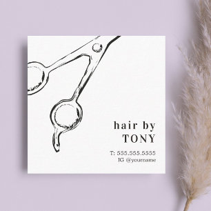 Modern Elegant Black White Hair Stylist  Square Business Card