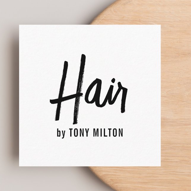 Modern Elegant Black White Hair Stylist Square Business Card (Creator Uploaded)