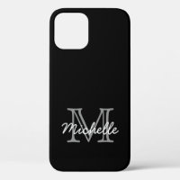Modern Elegant Black White Handwritten Monogrammed