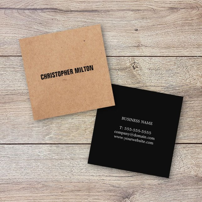 Modern Elegant Black White Kraft Paper Consultant Square Business Card (Creator Uploaded)