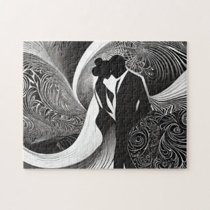 Modern Elegant Black & White Magic Couple Abstract Jigsaw Puzzle